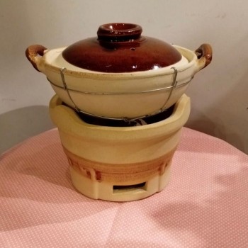 طقم اناء بغطاء  لطهي وموقد فخار بحجم صغير -L3782