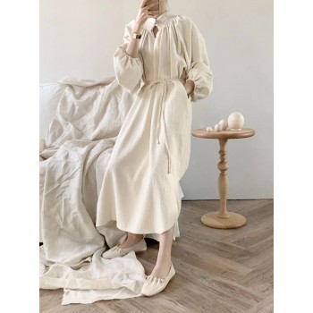 فستان نسائي طويل من القطن والكتان انيق L2837 فستان نسائي طويل من القطن والكتان انيق L2837