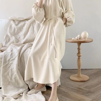 فستان نسائي طويل من القطن والكتان انيق L2837