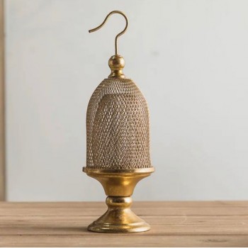 حامل الشموع بتصميم قفص ذهبي معدني L2558