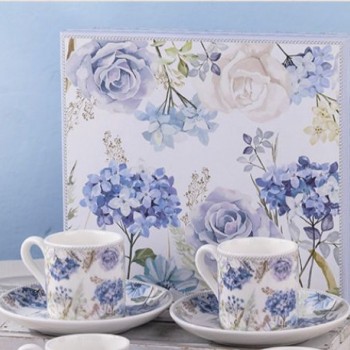 طقم كوب وصحن سيراميك بتصميم فكتوريا  قطعتين وعلبه هديه -5882