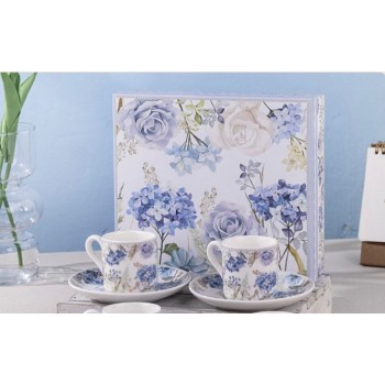 طقم كوب وصحن سيراميك بتصميم فكتوريا  قطعتين وعلبه هديه -5882