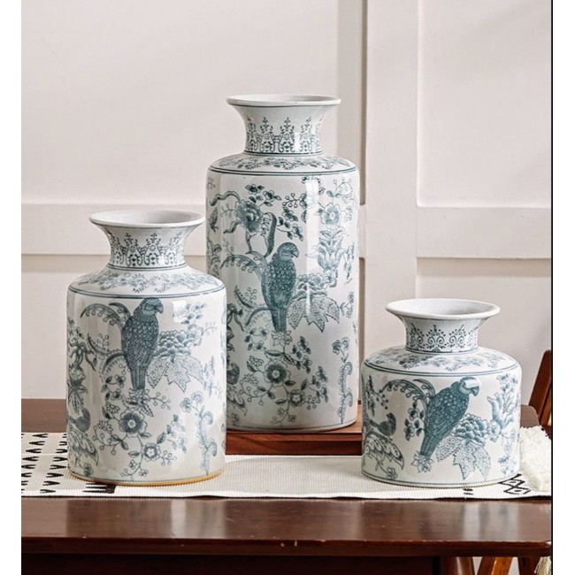 طقم فازه سيراميك فاخره بنقوش زرقاء 3 قطع -32547