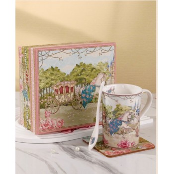 كوب سيراميك مع قاعده على الطراز الفكتوريا وعلبه هديه -L5875