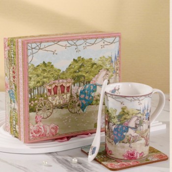 كوب سيراميك مع قاعده على الطراز الفكتوريا وعلبه هديه -L5875