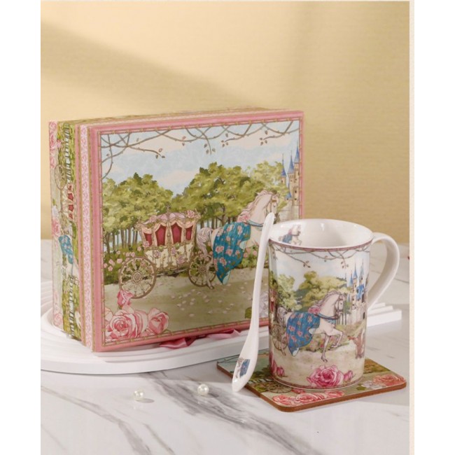 كوب سيراميك مع قاعده على الطراز الفكتوريا وعلبه هديه -L5875