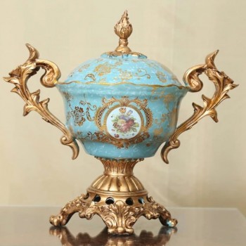 فازه بغطاء سيراميك بتصميم اوربي كلاسيك مثالي لديكور المنزل -L5976