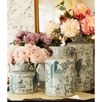 طقم فازه سيراميك فاخره بنقوش زرقاء 3 قطع -32547