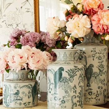 طقم فازه سيراميك فاخره بنقوش زرقاء 3 قطع -32547