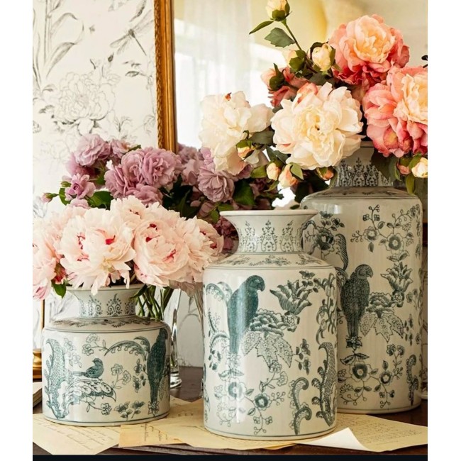 طقم فازه سيراميك فاخره بنقوش زرقاء 3 قطع -32547