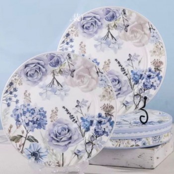 طقم صحن وسط سيراميك مورد بتصميم اوربي قطعتين مع علبه هديه-5883