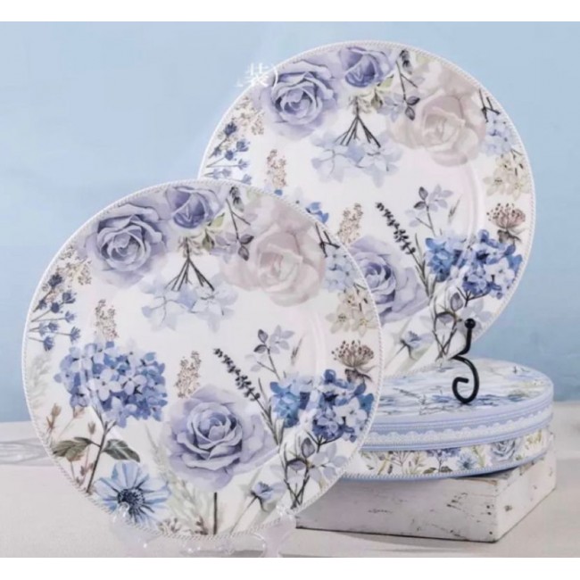 طقم صحن وسط سيراميك مورد بتصميم اوربي قطعتين مع علبه هديه-5883