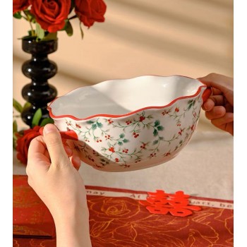 صحن عميق سيراميك بتصميم الكرز الاحمر -6277