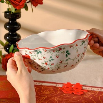 صحن عميق سيراميك بتصميم الكرز الاحمر -6277