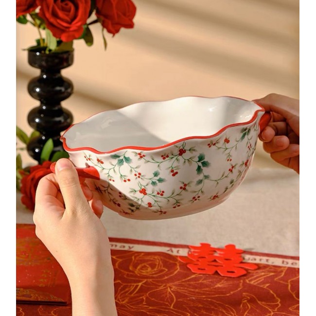 صحن عميق سيراميك بتصميم الكرز الاحمر -6277