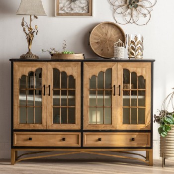 كونسول مصنوع من الخشب الطبيعي مطعم بالزجاج 