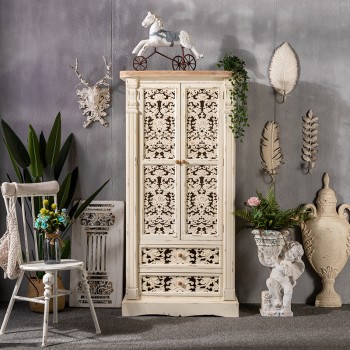 درج خشب طبيعي ابيض حفر يدوي