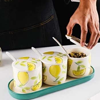 طقم سكريات سيراميك بتصميم الليمون 