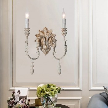 وحدة اضاءه جداريه خشب حفر ومعدن L90021