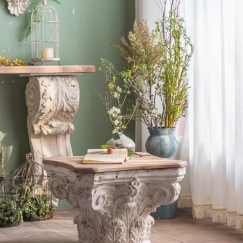 طاولة جانبيه حفر خشب طبيعي شابي شيك ستايل L