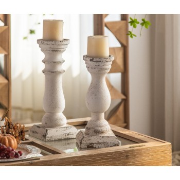 شمعدان خشب ابيض شابي شيك ستايل متوفر بثلاث احجام