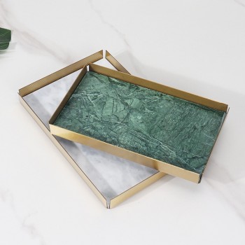 صواني رخام طبيعي بأطارات معدنيه ذهبي