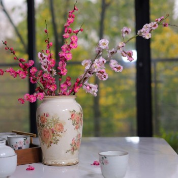 فازه سيراميك ارتفاع 20cm بتصميم ريفي 