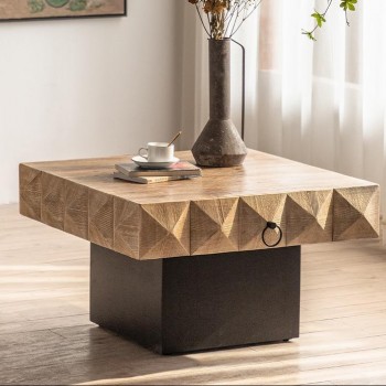 طاولة وسط خشب طبيعي حفر 3d يدوي L1572