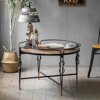 طاوله معدنيه بسطح خشبي فنتيج L1584