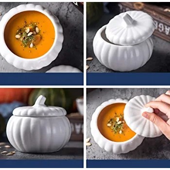 وعاء شوربه سيراميك بتصميم اليقطين الابيض