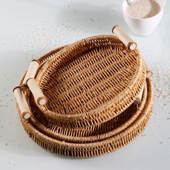 صواني ريفيه من الخوص الطبيعي مدور متوفر بثلاث مقاسات 