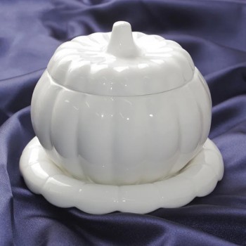 وعاء شوربه سيراميك بتصميم اليقطين بغطاء وصحن