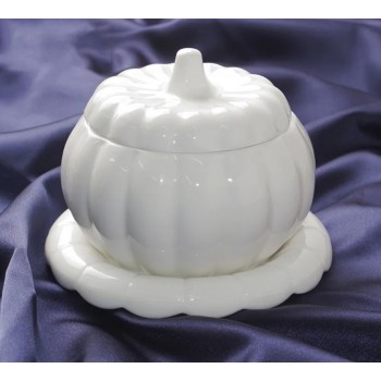 وعاء شوربه سيراميك بتصميم اليقطين بغطاء وصحن وعاء شوربه سيراميك بتصميم اليقطين بغطاء وصحن