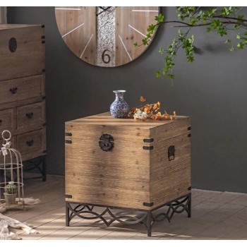 طاولة جانبيه خشب طبيعي بقاعده معدنيه 