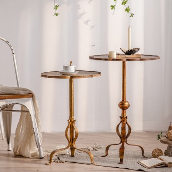 طاولة جانبيه معدن وخشب فنتيج ستايل 