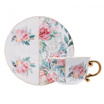 كوب وصحن بورسلان بتصميم الورود كوب وصحن بورسلان بتصميم الورود