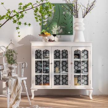 كونسول خشب ابيض طبيعي مطعم بالزجاج كونسول خشب ابيض طبيعي مطعم بالزجاج