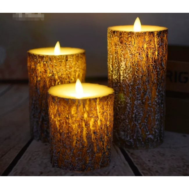 طقم شموع 3 حبات بتصميم جذع خشب طقم شموع 3 حبات بتصميم جذع خشب