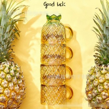 طقم اكواب زجاج بتصميم الاناناس L0935