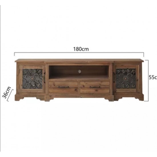 طاولة تلفزيون مصنوعه من الخشب الطبيعي والمعدن