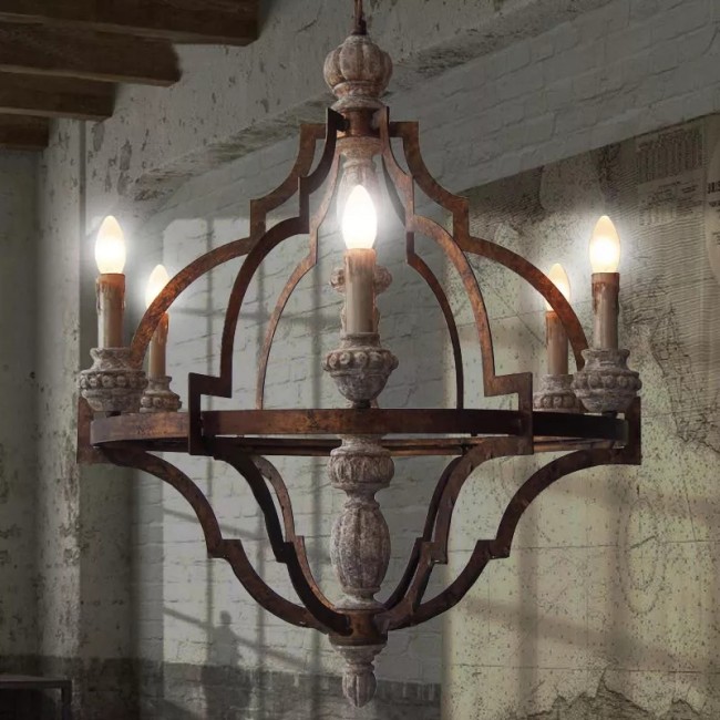 ثريا مصنوعه من المعدن الخشب الطبيعي 