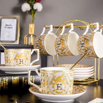 طقم أكواب شاي بورسلان فاخر H طقم أكواب شاي بورسلان فاخر H