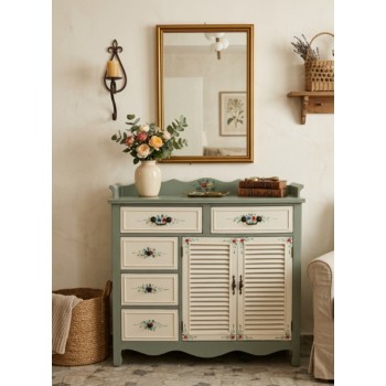 كونسول جداري على الطراز الفن الريفي الفرنسي تتميز بلونها الساحر بين الاخضر والابيض الناصع 2541