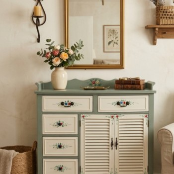 كونسول جداري على الطراز الفن الريفي الفرنسي تتميز بلونها الساحر بين الاخضر والابيض الناصع 2541