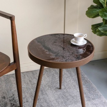 طاوله جانبيه مستديره تحاكي الرخام الداكن يجمع بين البساطة الاسكندنافية والفخامة الكلاسيكية8564