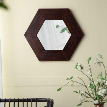 مرايا جداري بشكل هندسي سداسي باطار خشي عريض بلونه البني الداكن 8513 مرايا جداري بشكل هندسي سداسي باطار خشي عريض بلونه البني الداكن 8513