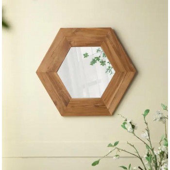 مرايا جداري بتصميم هندسي باطار خشبي عريض 8514