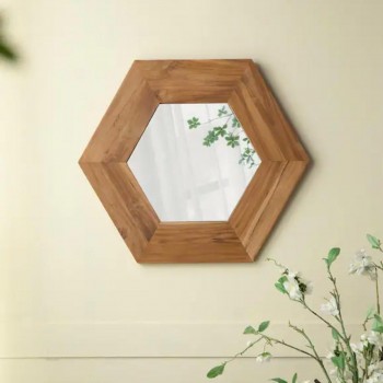 مرايا جداري بتصميم هندسي باطار خشبي عريض 8514 مرايا جداري بتصميم هندسي باطار خشبي عريض 8514