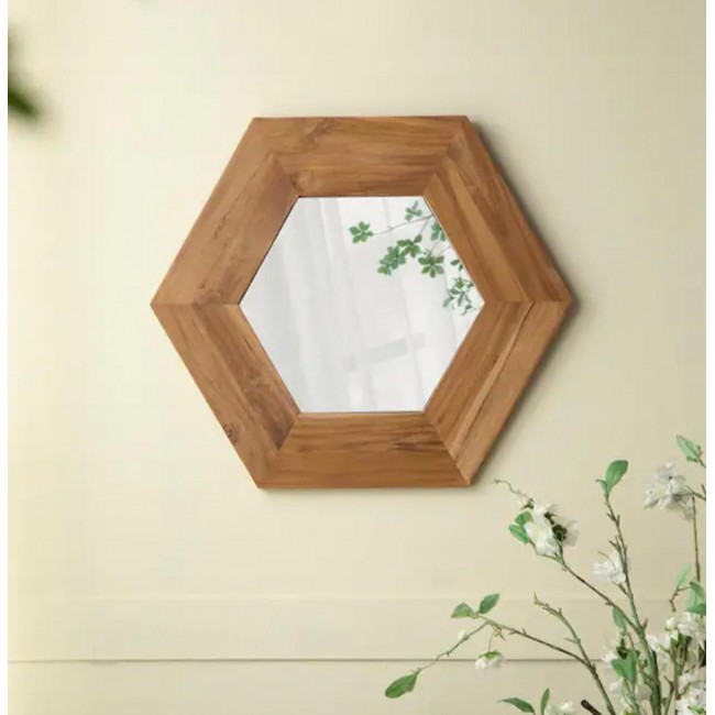مرايا جداري بتصميم هندسي باطار خشبي عريض 8514