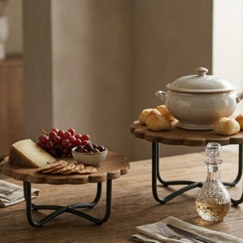 طقم صينيه ستاند خشبي يجمع بين جمال الخشب ومتانه القاعده المعدنيه العدد 2 L8615 طقم صينيه ستاند خشبي يجمع بين جمال الخشب ومتانه القاعده المعدنيه العدد 2 L8615